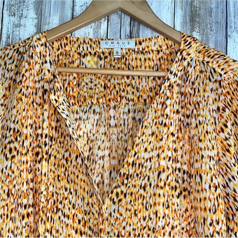 Chaus Orange Printed Sheer Button Up - Picture 4 of 5